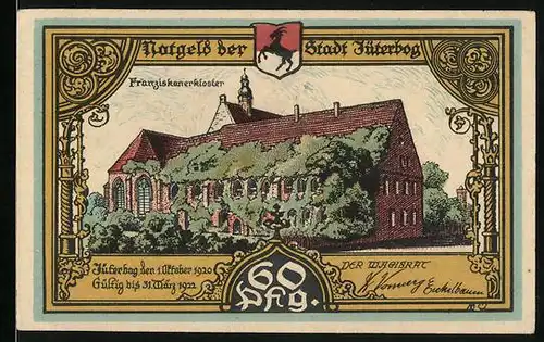 Notgeld Jüterbog 1920, 60 Pfennig, Franziskanerkloster, Marienkloster