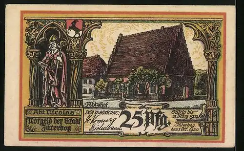 Notgeld Jüterbog 1920, Abteihof, Abt Nicolas, ehemalige Heilige-Geist-Kapelle, P. Schneidewein