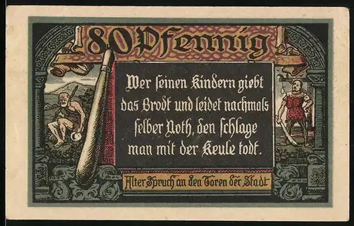 Notgeld Jüterbog 1920, 80 Pfennig, Dammtor, Neumarkt Tor, Zinnaer Tor