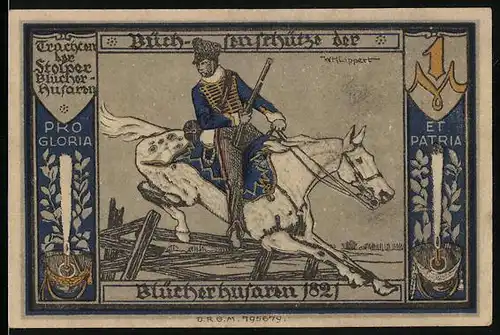 Notgeld Stolp in Pomm., 1 Mark, Büchsenschütze der Blücherhusaren 1821, Der Tod