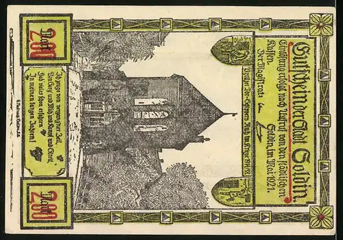 Notgeld Soldin 1921, 2 Mark, Schipperheim im Kriege 1914 /18, Byritzer Tor