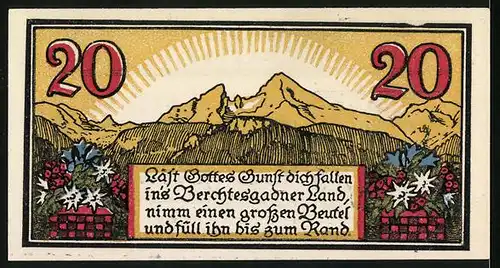Notgeld Berchtesgaden 1920, 20 Pfennig, Wappen und Bergpanorama