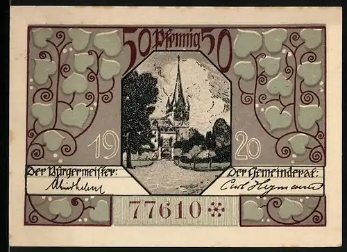 Notgeld Oberlind /S.-M. 1920, 50 Pfennig, Bauer, Schmied und Kirche