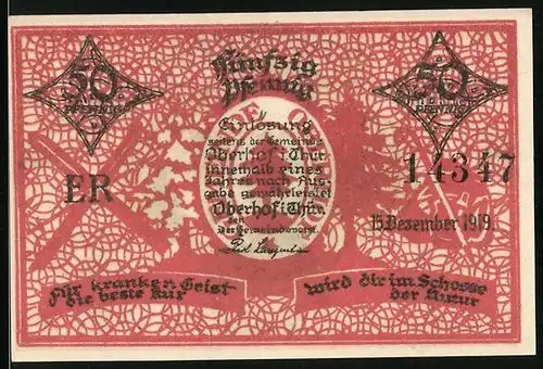 Notgeld Oberhof i. Thür. 1919, 50 Pfennig, Ortsansicht aus der Ferne