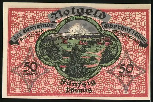 Notgeld Oberhof i. Thür. 1919, 50 Pfennig, Ortsansicht aus der Ferne