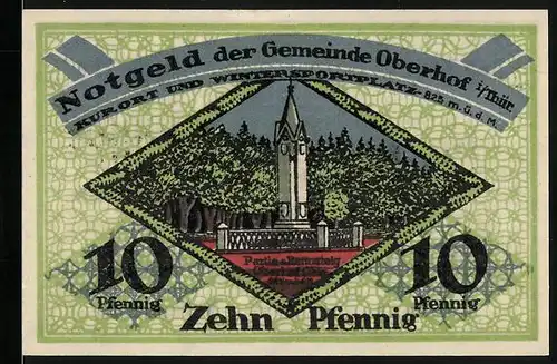 Notgeld Oberhof i. Thür. 1919, 10 Pfennig, Partie am Rennsteig
