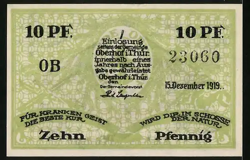 Notgeld Oberhof i. Thür. 1919, 10 Pfennig, Partie am Rennsteig