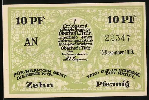 Notgeld Oberhof i. Thür. 1919, 10 Pfennig, Partie am Rennsteig
