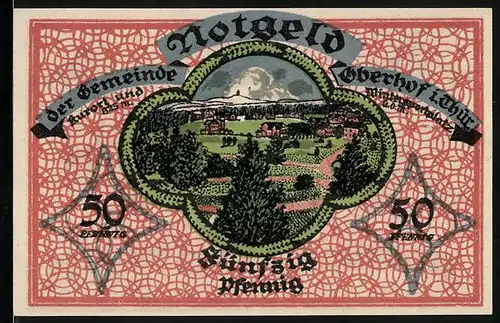 Notgeld Oberhof i. Thür. 1919, 50 Pfennig, Ortsansicht aus der Ferne