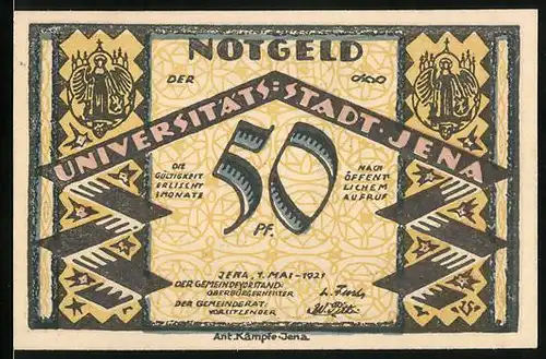 Notgeld Jena 1921, 50 Pfennig, Ortsansicht mit Kirche