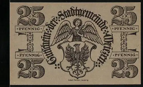 Notgeld Wriezen 1919, 25 Pfennig, Partie am Rathaus