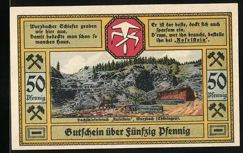 Notgeld Wurzbach 1921, 50 Pfennig, Dachschieferbruch Roselstein