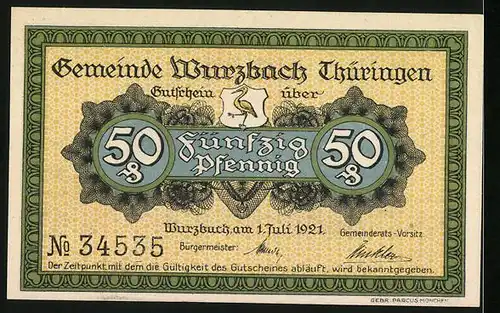 Notgeld Wurzbach 1921, 50 Pfennig, Dachschieferbruch Roselstein