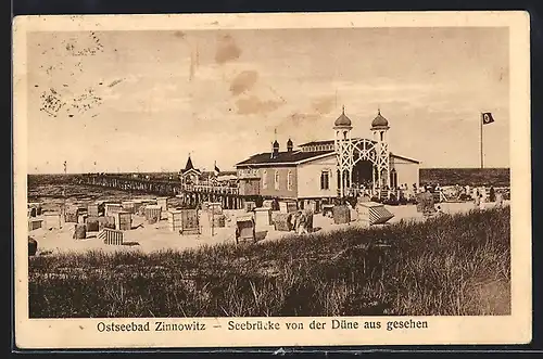 AK Zinnowitz, Seebrücke von der Düne aus gesehen