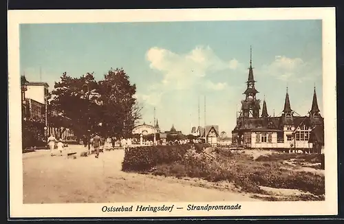 AK Heringsdorf, Strandpromenade mit Seebrücke