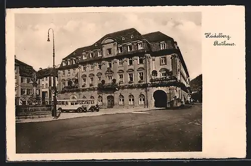 AK Heidelberg, Rathaus mit Omnibussen