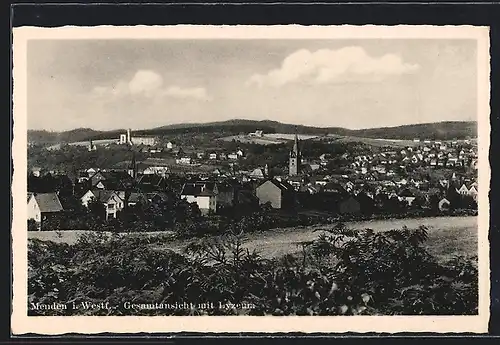 AK Menden i. Westf., Gesamtansicht mit Lyzeum