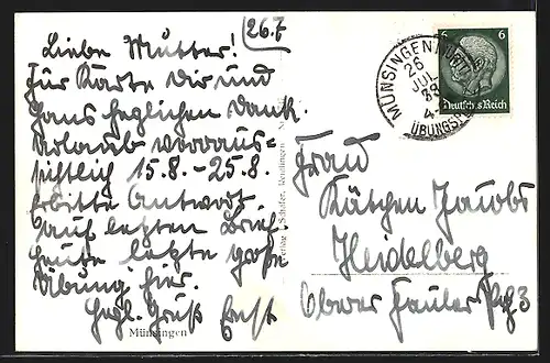 AK Münsingen, Ortsansicht aus der Vogelschau