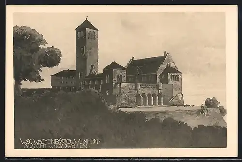 Künstler-AK Weinheim, Wachenburg von Nordwesten