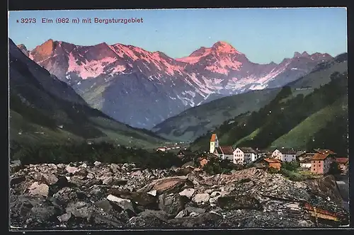 AK Elm, Totalansicht mit Bergsturzgebiet