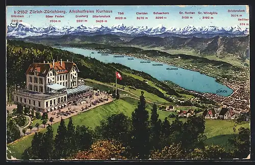 AK Zürich-Zürichberg, Alkoholfreies Kurhaus mit Bergpanorama