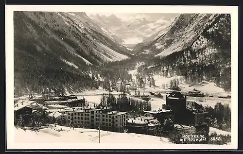 AK Pontresina, Ortsansicht im Winter mit Rosegtal