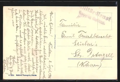 AK Nesslau, Ortspartie vor der Bergkette Churfirsten