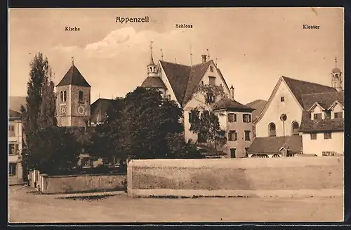 AK Appenzell, Strassenpartie mit Kloster, Schloss und Kirche