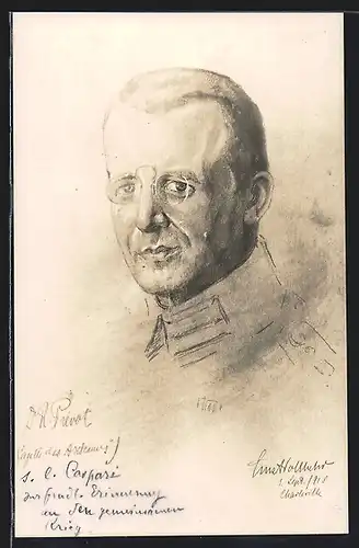 Künstler-AK Soldat mit Zwicker in Uniform