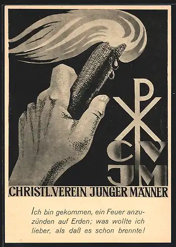 AK Christl. Verein junger Männer, Hand hält Fackel gen Himmel