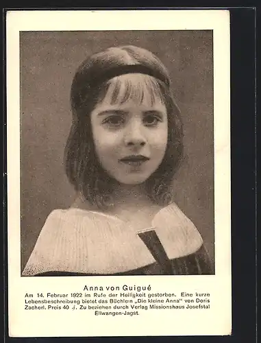AK Portrait Anna von Guigué, im Rufe der Heiligkeit gestorben