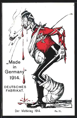 AK Made in Germany 1914, Deutsches Fabrikat, Verwundeter Soldat mit Nasenbluten