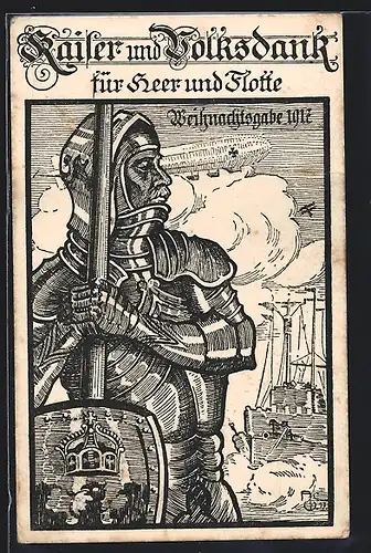 Künstler-AK Kaiser und Volksdank für Heer und Flotte, Weihnachtsgabe 1917, Zeppelin, Kriegshilfe