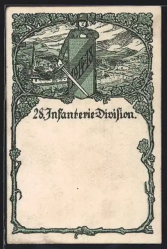 Künstler-AK Soldat der 28. Infanterie-Division mit Schwert und Schild