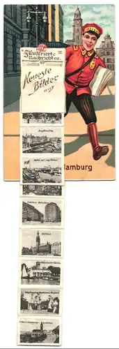 Leporello-AK Hamburg, Ansichten hinter der Zeitung, Hauptbahnhof, Alsterpavillon, Jungfernstieg