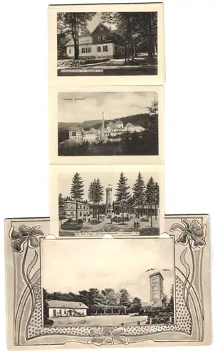 Leporello-AK Niederneukirch /Neustadt i. S., Valtenberg-Hohwaldschänke-Unger, Bahnhof, Gasthof zum Waldhaus, Sanatorium