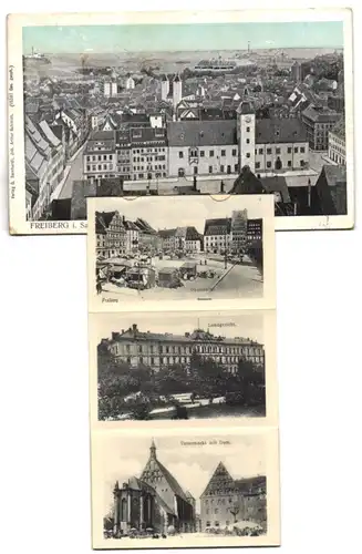 Leporello-AK Freiberg i. Sa., Blick vom Petriturme, Landgericht, Gewerbeschule und Versuchsanstalt, Poststrasse