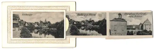 Leporello-AK Eschwege, Ortsansicht, Partie a. d. Werra, Ehemaliges Kurfürstl. hess. Schloss, Burg Hanstein