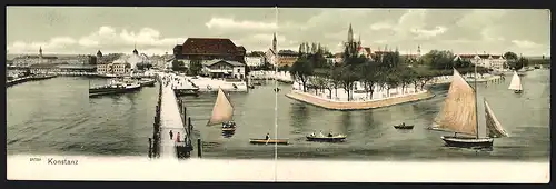 Klapp-AK Konstanz, Ortsansicht mit Dampfern und Segelschiffen