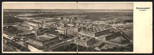 Klapp-AK Siemensstadt bei Berlin, Panorama mit Fabrikgelände und Dampfern