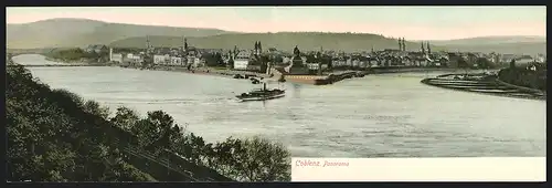 Klapp-AK Coblenz, Dampfer vor dem Ort, Panorama