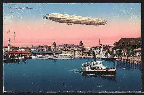 AK Konstanz, Zeppelin über dem Hafen