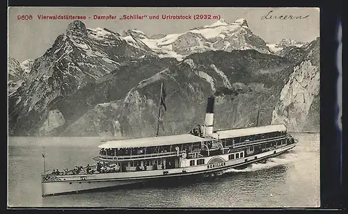 AK Dampfer Schiller auf dem Vierwaldstättersee mit Urirotstock