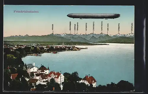 AK Friedrichshafen, Zeppelin über dem Ort