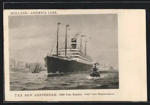 AK Passagierschiff T. S. S. New Amsterdam vor der Küste