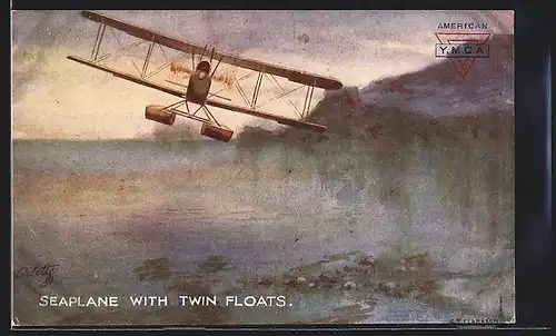 AK Wasserflugzeug mit zwei Flossen in der Luft