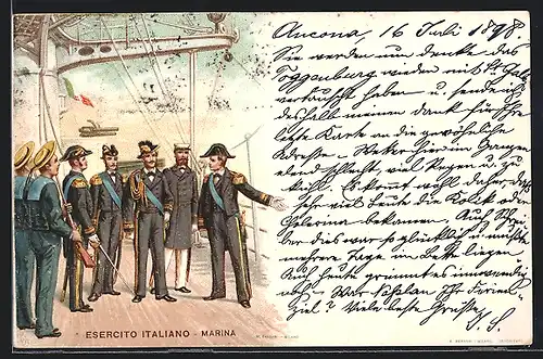 Künstler-AK Offiziere der italienischen Marine an Deck