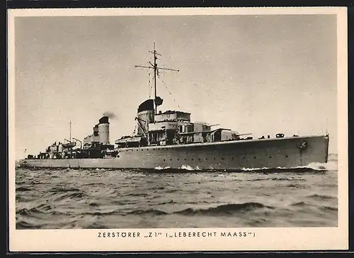 AK Zerstörer Z1 der Kriegsmarine Leberecht Maass in Fahrt