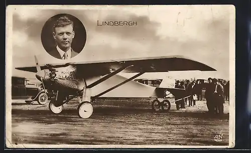 AK Flugzeug Spirit of St. Louis, Porträt Lindbergh