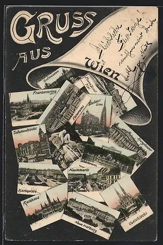 AK Wien, Ansichten v. Franzensring, Stefans-Dom u. Votivkirche